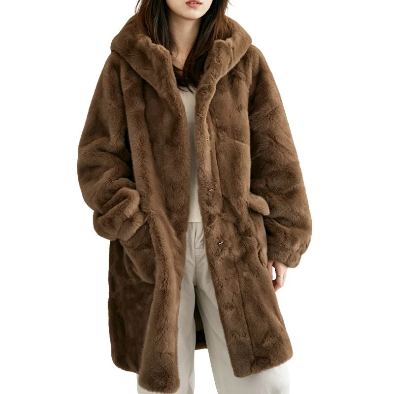 Faux coat med huva